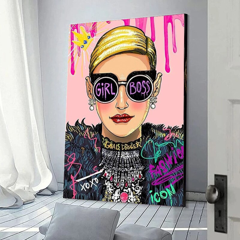 Pink Boss Girl Canvas Wall Art-ChandeliersDecor