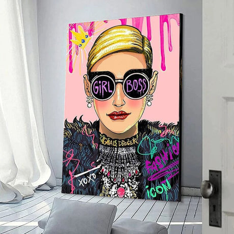 Pink Boss Girl Canvas Wall Art-ChandeliersDecor