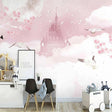 Pink Castle in Clouds Nursery Wallpaper-ChandeliersDecor