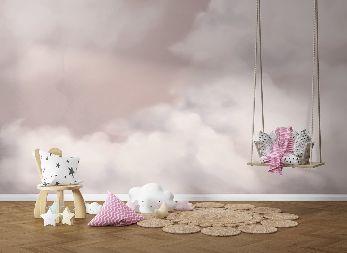 Pink Clouds - Girls Room Wallpaper Mural-ChandeliersDecor