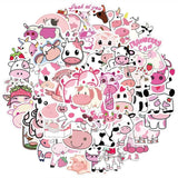 Pink Cow Graffiti Waterproof Sticker Suitcase Notebook Mobile Phone Refrigerator Children WaterCup Helmet-ChandeliersDecor