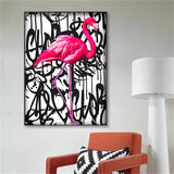 Pink Flamingo Graffiti Canvas Wall Art-ChandeliersDecor