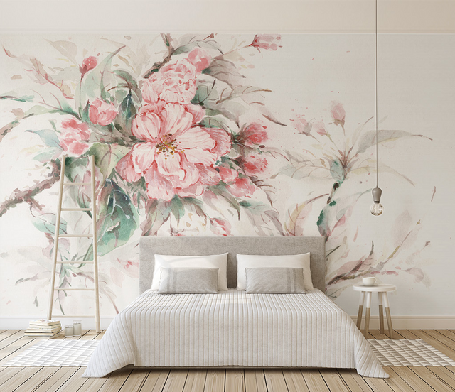 Pink Floral Blossom Wallpaper Mural-ChandeliersDecor