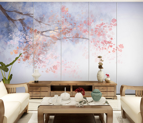 Pink Flower Branches Tree Wallpaper Murals-ChandeliersDecor