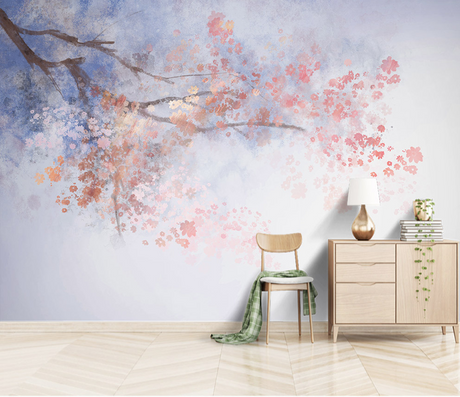 Pink Flower Branches Tree Wallpaper Murals-ChandeliersDecor