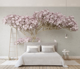 Pink Flowers Design Theme - 3D Tree Wallpaper Murals-ChandeliersDecor