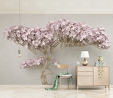 Pink Flowers Design Theme - 3D Tree Wallpaper Murals-ChandeliersDecor