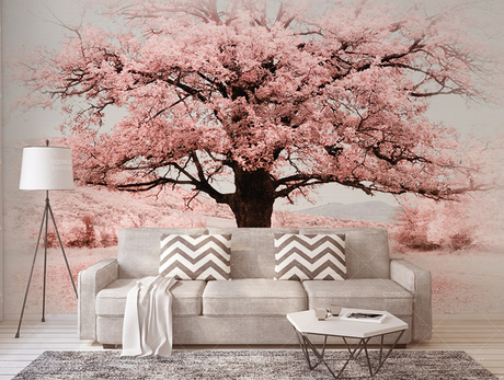 Pink Flowers Tree Wallpaper Murals-ChandeliersDecor