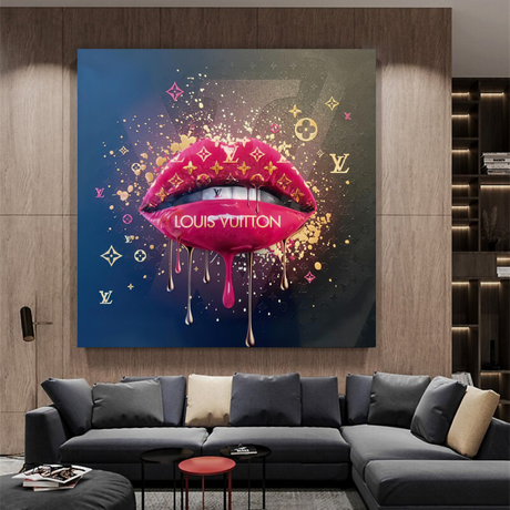 Pink Lips Graffiti Canvas Wall Art-ChandeliersDecor