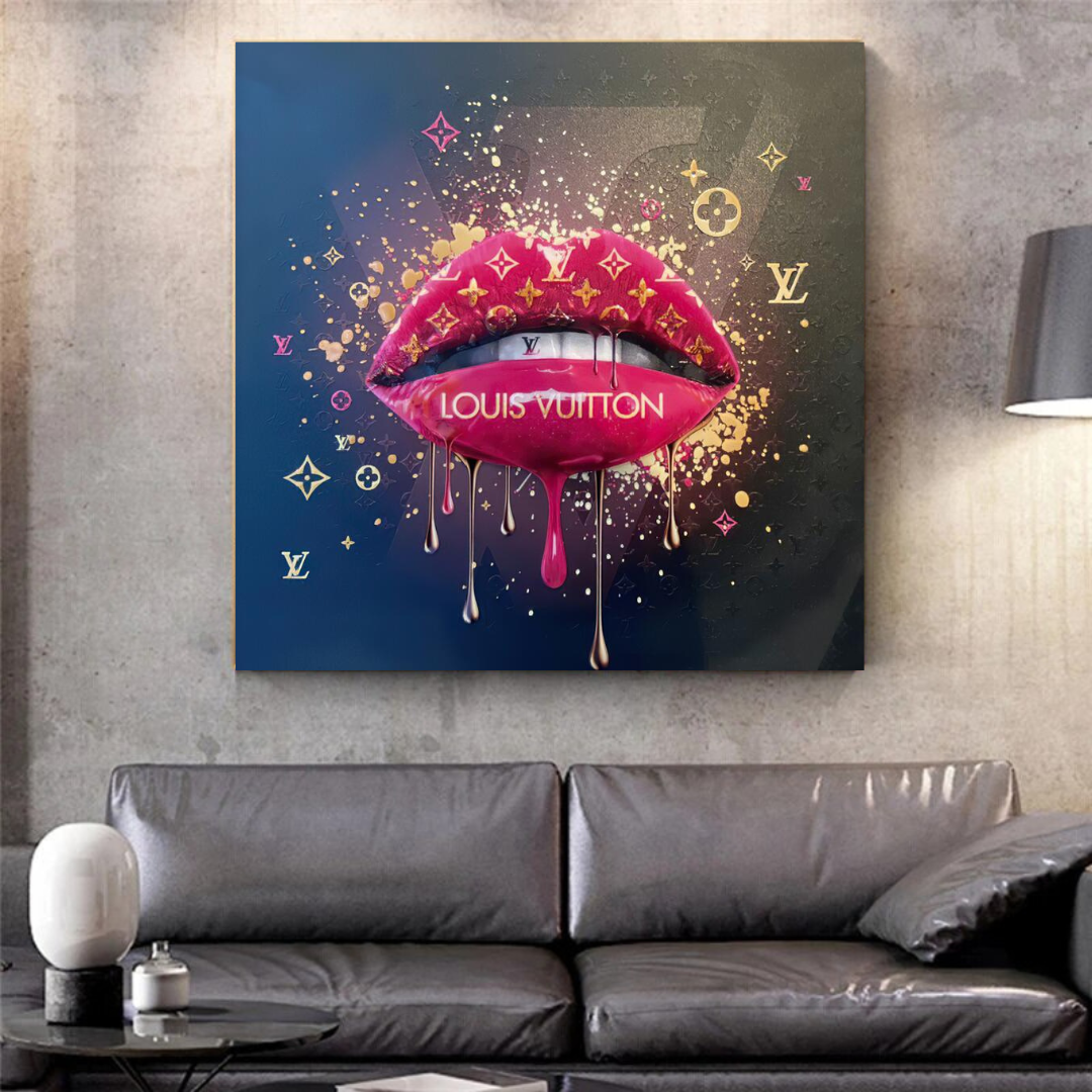 Pink Lips Graffiti Canvas Wall Art-ChandeliersDecor