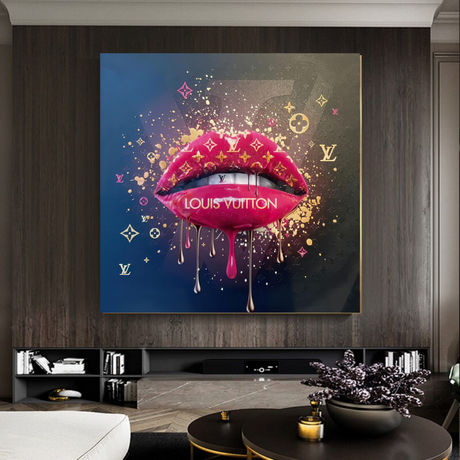 Pink Lips Graffiti Canvas Wall Art-ChandeliersDecor