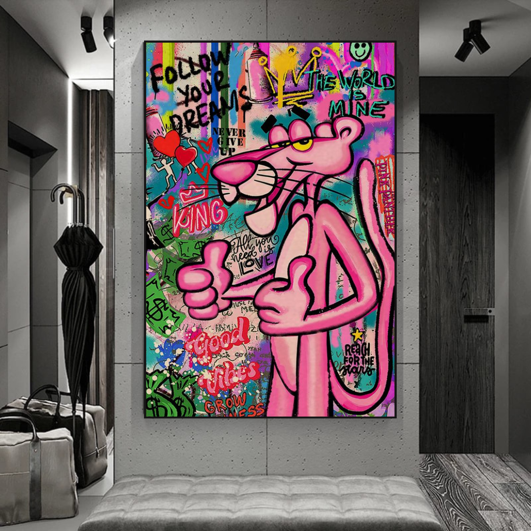 Pink Panther Canvas Art- A Whimsical Masterpiece-ChandeliersDecor