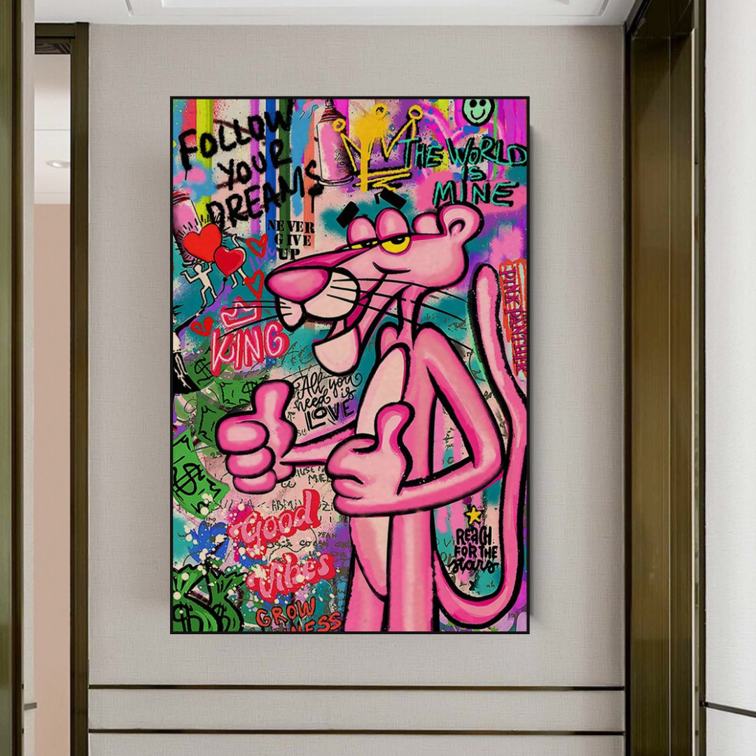 Pink Panther Canvas Art- A Whimsical Masterpiece-ChandeliersDecor