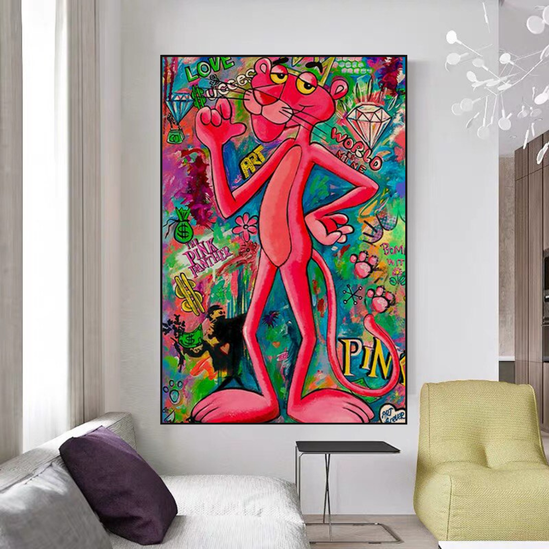 Pink Panther Canvas Art- A Whimsical Masterpiece-ChandeliersDecor