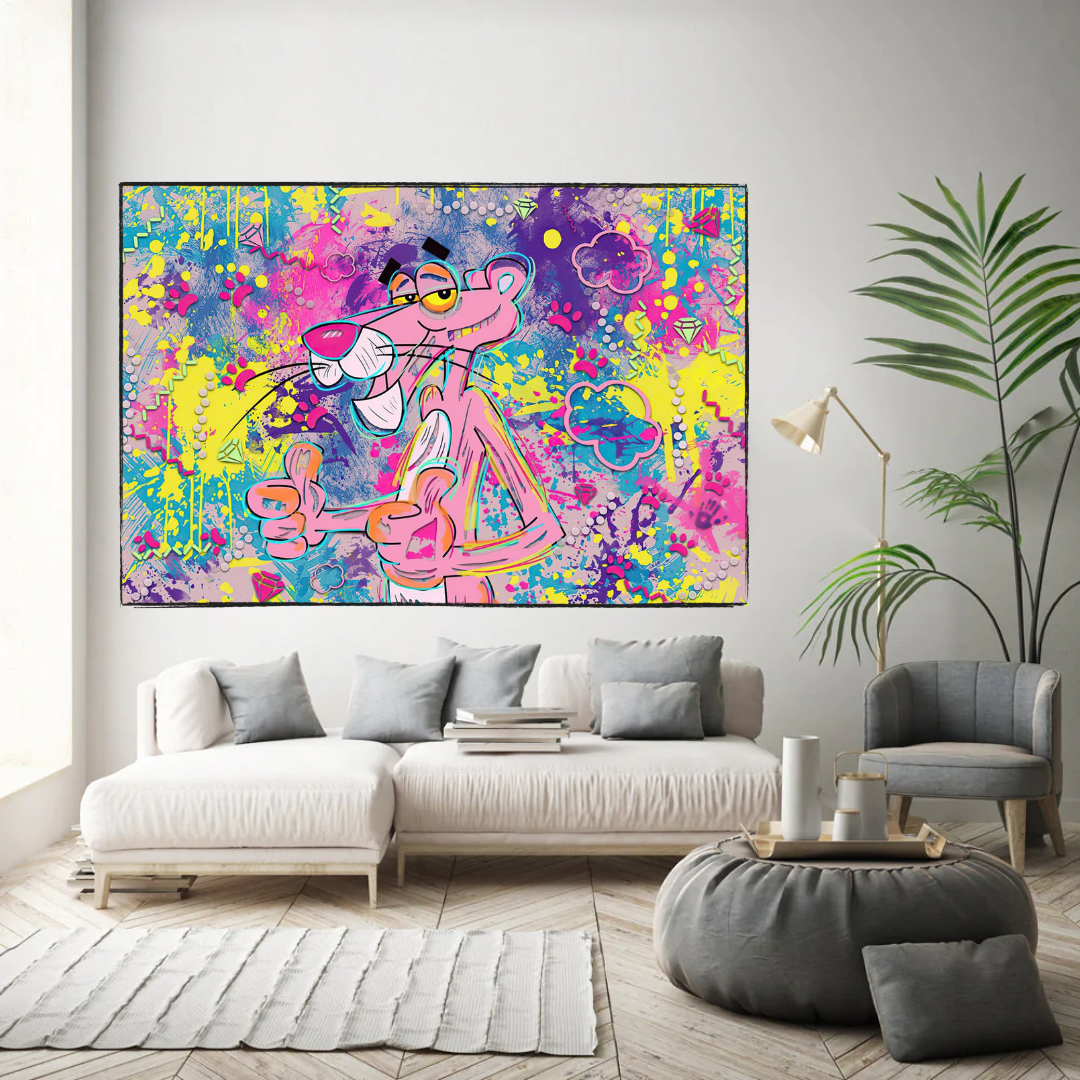 Pink Panther Canvas Wall Art - Vibrant and Creative Décor-ChandeliersDecor