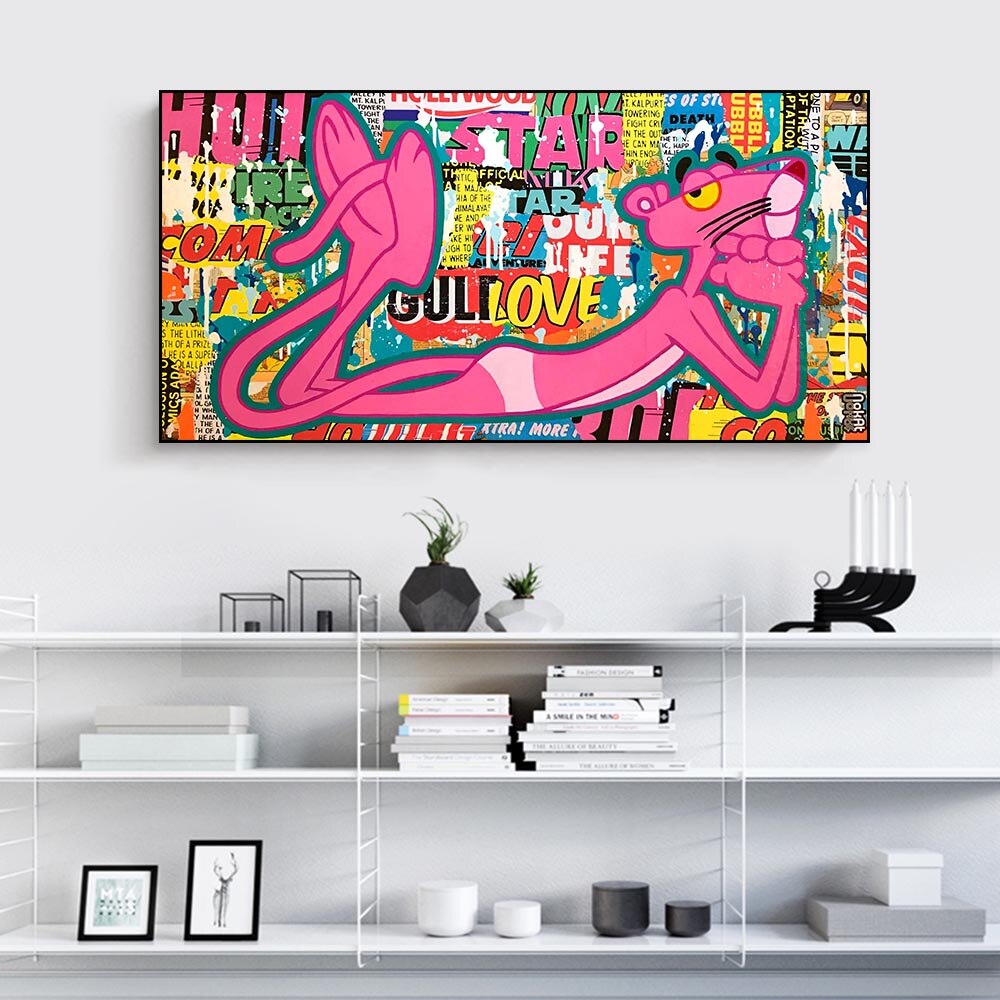 Pink Panther Posing Canvas Wall Art-ChandeliersDecor