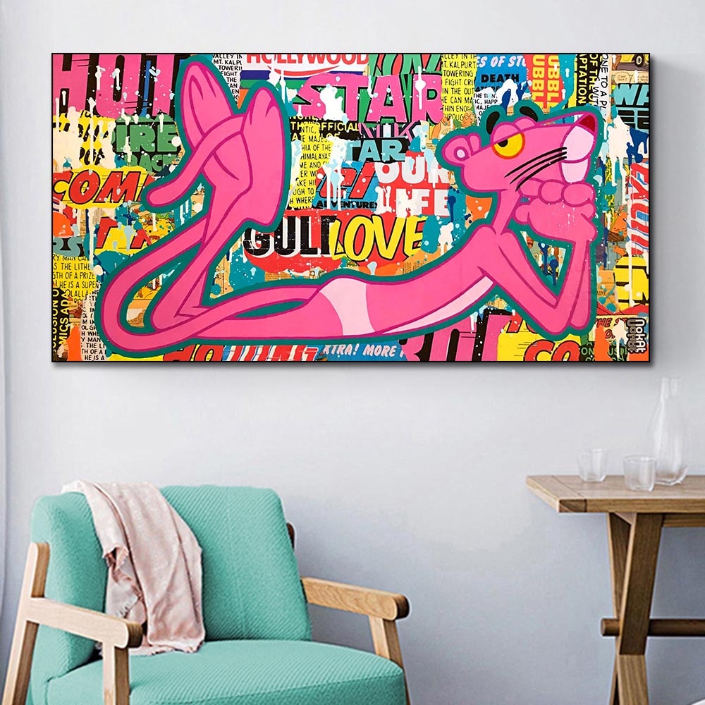 Pink Panther Posing Canvas Wall Art-ChandeliersDecor