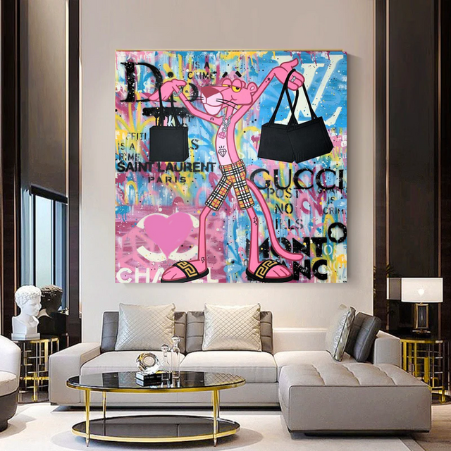 Pink Panther Shopping Canvas Wall Art