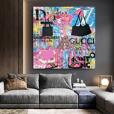 Pink Panther Shopping Canvas Wall Art-ChandeliersDecor