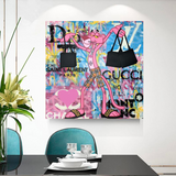 Pink Panther Shopping Canvas Wall Art-ChandeliersDecor