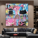 Pink Panther Shopping Canvas Wall Art-ChandeliersDecor