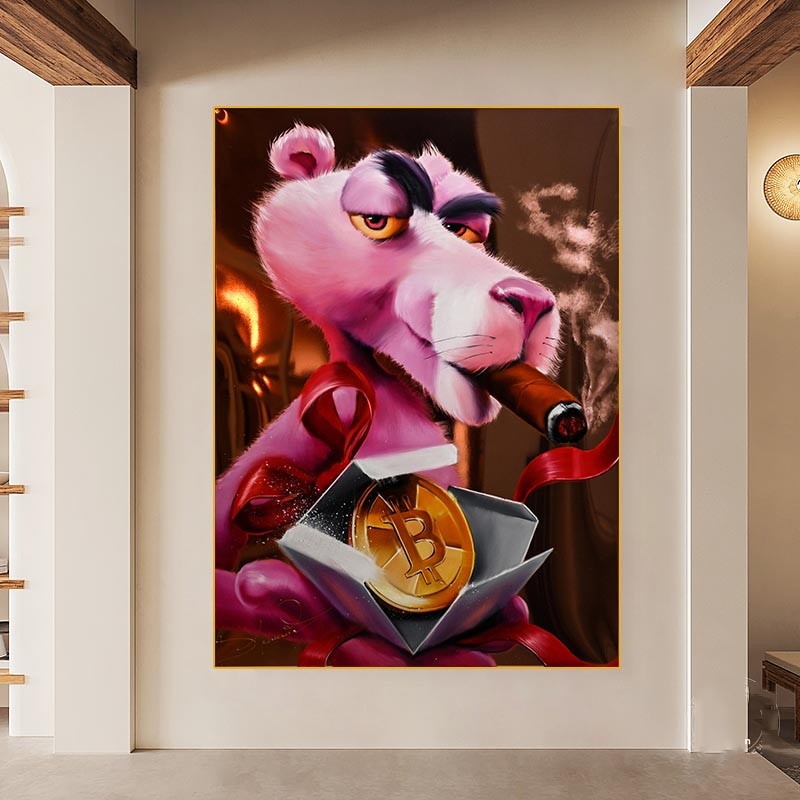 Pink Panther Wall Art - Vibrant Smoking Artwork-ChandeliersDecor