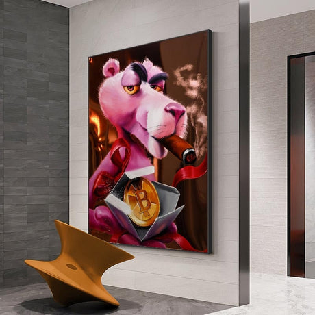 Pink Panther Wall Art - Vibrant Smoking Artwork-ChandeliersDecor