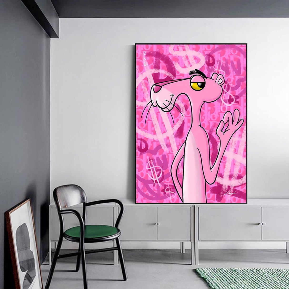 Pink Panthers Posing Graffiti Canvas Wall Art