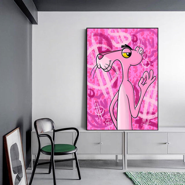 Pink Panthers Posing Graffiti Canvas Wall Art