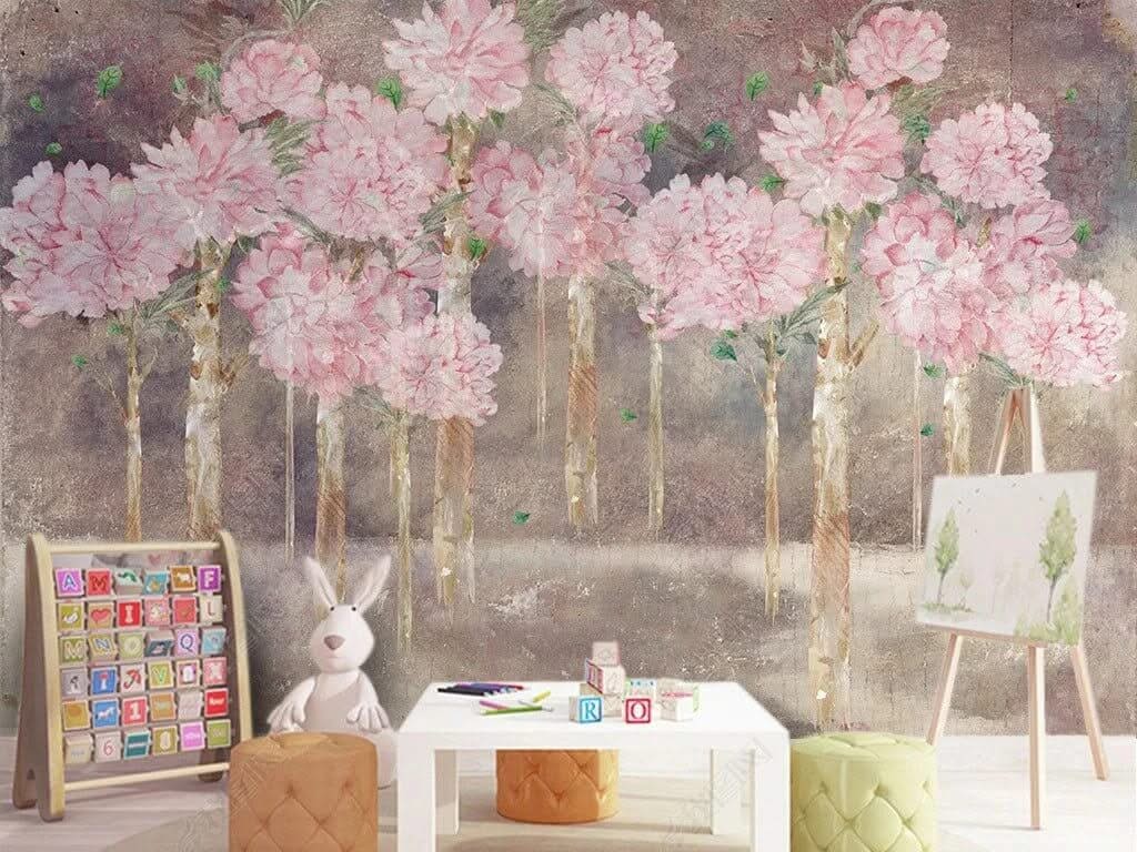 Pink Pastel Flowers Grow Wallpaper Mural-ChandeliersDecor.com