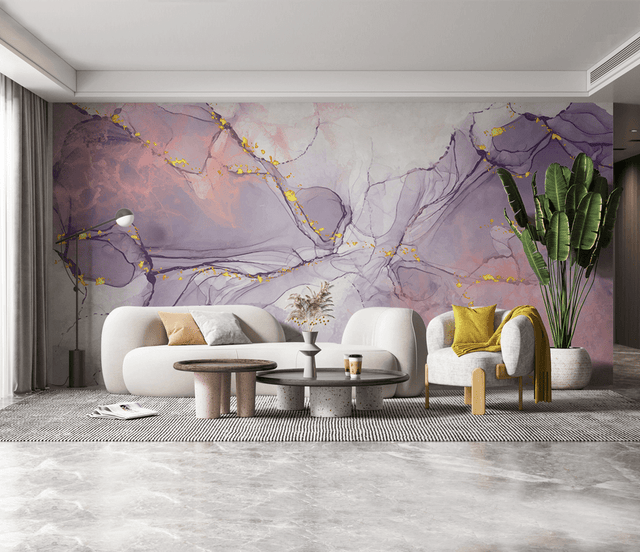 Pink Purple Stone Design - Marble Wallpaper Murals-ChandeliersDecor.com