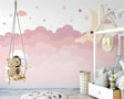 Pink Shade Cloud Waves and Moon Nursery Wallpaper-ChandeliersDecor.com