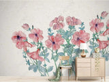 Pink Sketch Art Flowers Wallpaper Mural-ChandeliersDecor.com