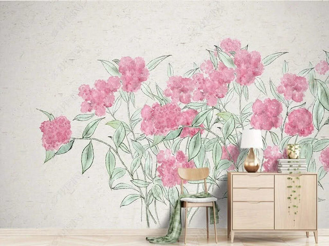Pink Sketch Glory Flowers Wallpaper Mural-ChandeliersDecor.com