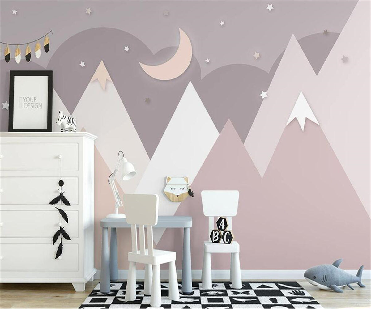 Pinkish Mountains Nursery Wallpaper-ChandeliersDecor