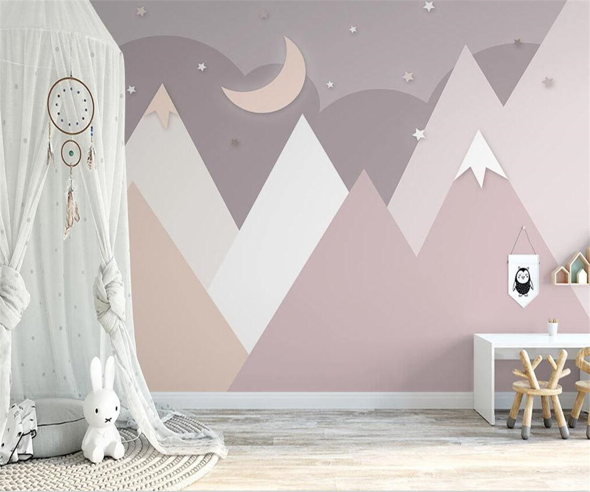 Pinkish Mountains Nursery Wallpaper-ChandeliersDecor