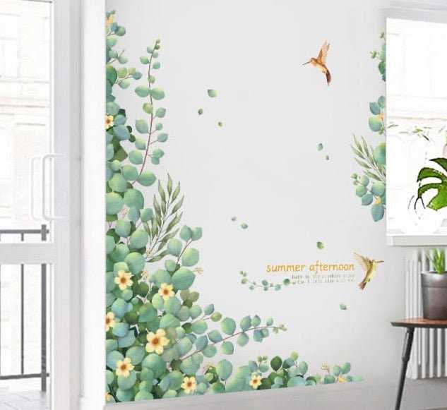 Green Leaf Wall Stickers for Living room | Tropical plants Wall Decal Home Decoration