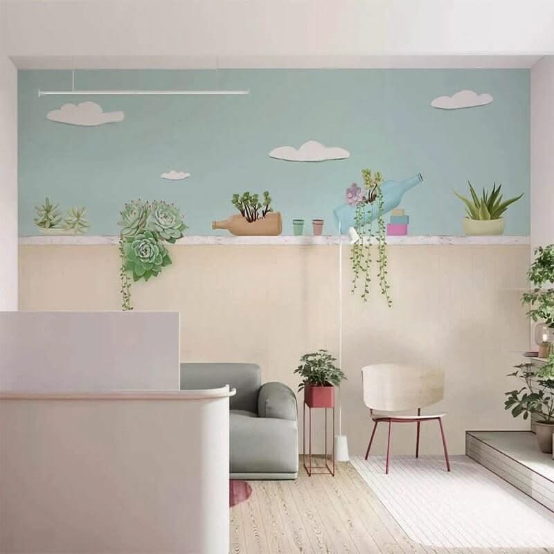 Plants Pots on Wall Nursery Wallpaper - Perfect Décor-ChandeliersDecor.com