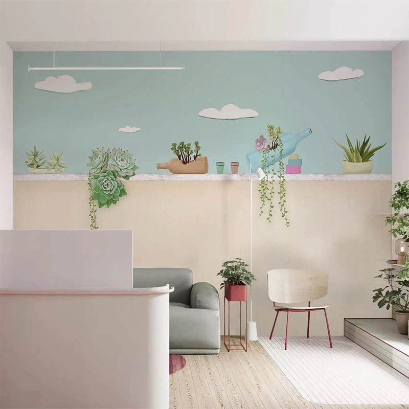 Kinderzimmer-Tapete mit Pflanzentöpfen an der Wand – perfekte Dekoration
