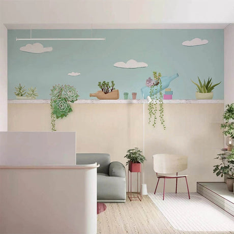 Plants Pots on Wall Nursery Wallpaper - Perfect Décor-ChandeliersDecor