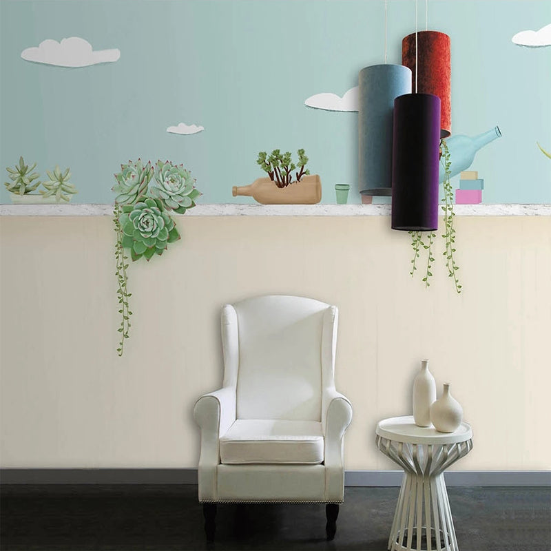 Kinderzimmer-Tapete mit Pflanzentöpfen an der Wand – perfekte Dekoration