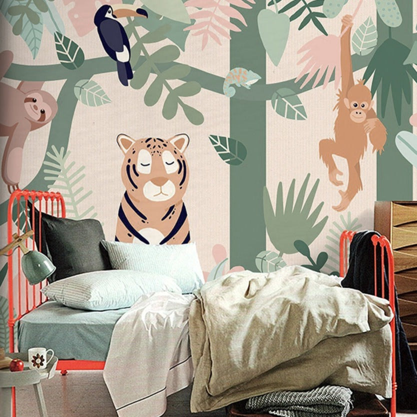 Playful Jungle Friends Wallpaper-ChandeliersDecor
