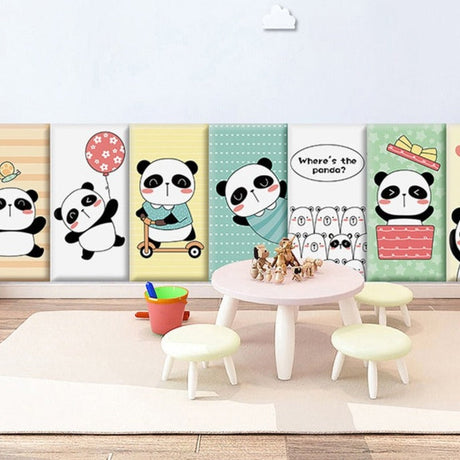 Playful Jungle Pandas Kids Wall Padded Safety Cushions-ChandeliersDecor