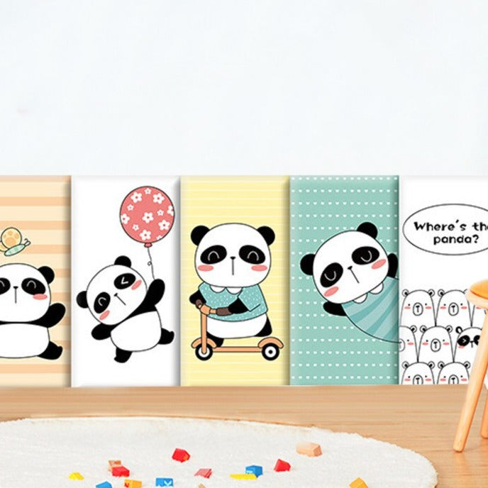 Playful Jungle Pandas Kids Wall Padded Safety Cushions-ChandeliersDecor