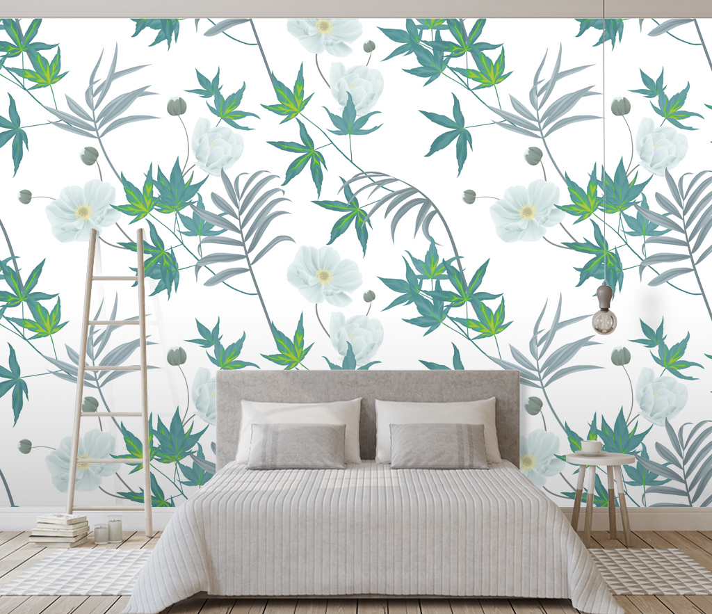 Pointed Leaves: Leaves Pattern Wallpaper Mural-ChandeliersDecor