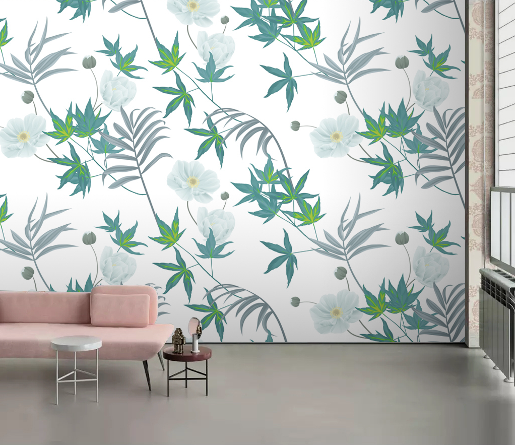 Pointed Leaves: Leaves Pattern Wallpaper Mural-ChandeliersDecor