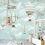 Polar Bears Flying on Air Balloons Nursery Wallpaper-ChandeliersDecor