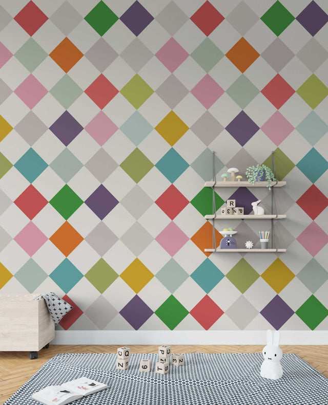 Polka Squares: Living Room Wallpaper Mural-ChandeliersDecor