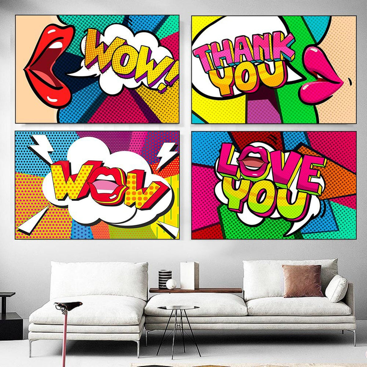 Pop Art Comic WOW Pink Lips Canvas Wall Art