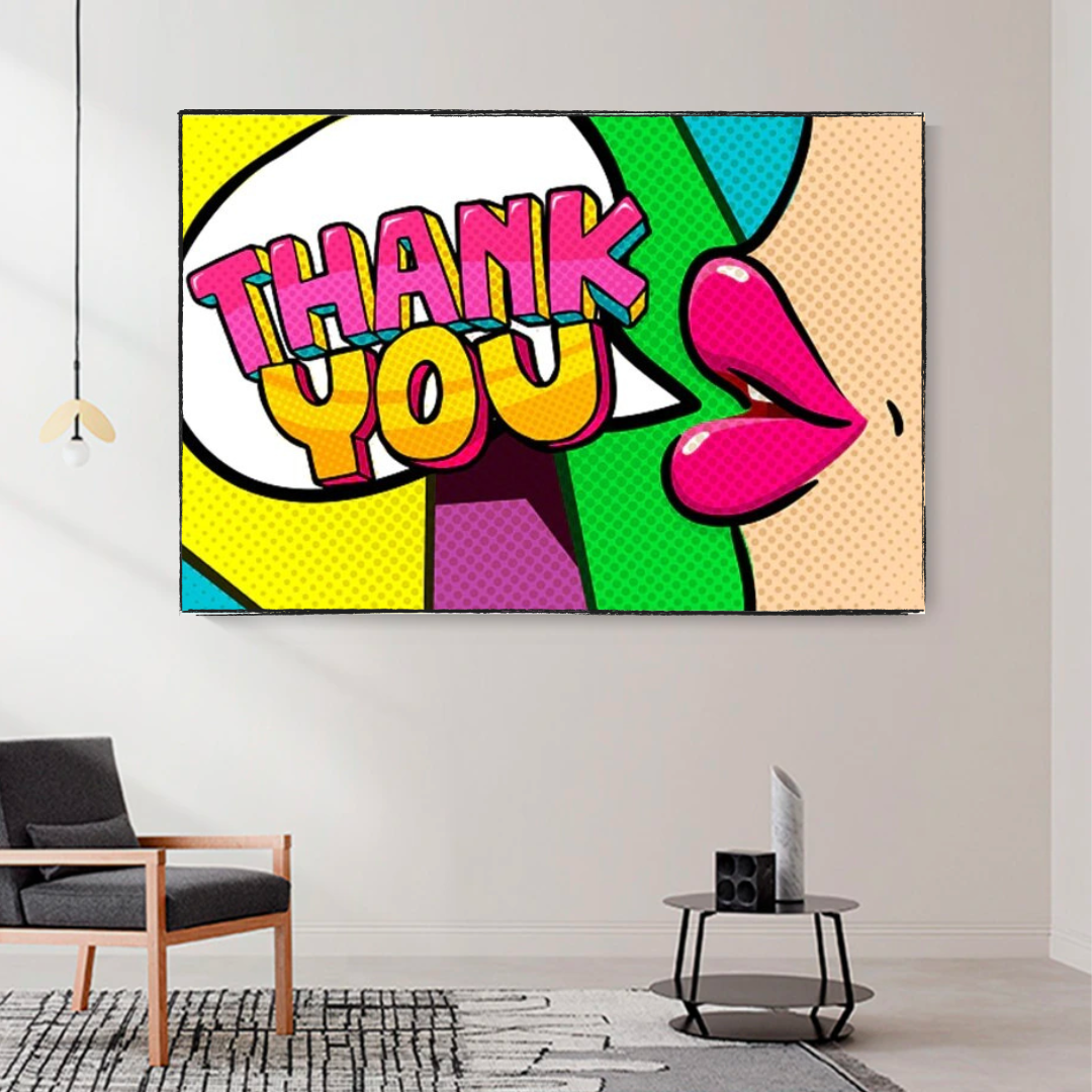 Pop Art Comic WOW Pink Lips Canvas Wall Art-ChandeliersDecor